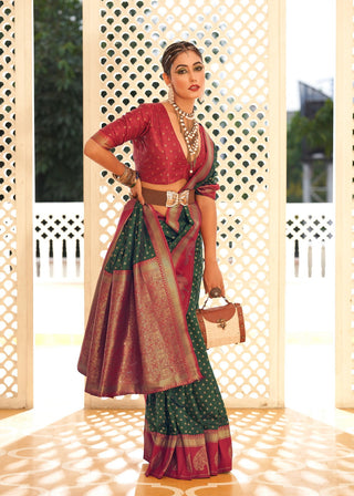 banarasi-vrishabha-silk-saree-with-zari-weaving-work-dark-green-2