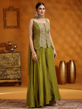 banglory-silk-with-chinon-top-plazzo-dupatta-set-with-multi-color-embroidery-sequence-work-mahendi-1