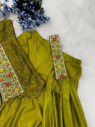 banglory-silk-with-chinon-top-plazzo-dupatta-set-with-multi-color-embroidery-sequence-work-mahendi-11
