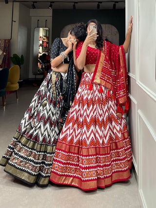 blended-tussar-silk-lehenga-set-with-Leheriya-foil-print-work-2