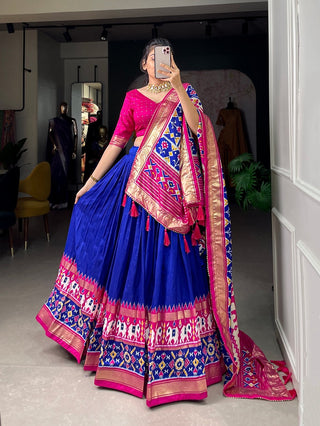 blended_tussar_silk_lehenga_set_with_patola_print_with_foil_work_royal_blue_5