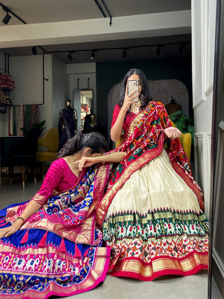 blended_tussar_silk_lehenga_set_with_patola_print_with_foil_work_white_royal_blue_2