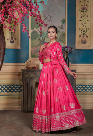 HEAVY CHANDERI COTTON DESIGNER PINK COLOR LEHENGA WITH JACKET