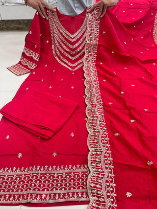 chanderi-silk-kurti-pant-dupatta-with-sequence-embroidery-work-color-red-4