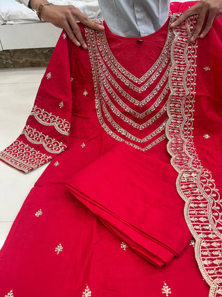 chanderi-silk-kurti-pant-dupatta-with-sequence-embroidery-work-color-red-5
