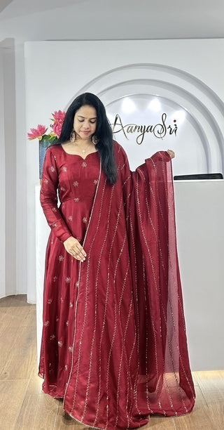 chinnion-silk-anarkali-gown-dupatta-with-zari-sequence-embroidery-work-color-maroon-1