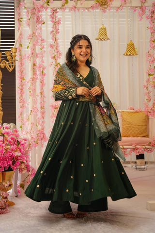 chinnion-silk-anarkali-long-gown-pant-dupatta-set-with-thread-embroidery-work-color-bottle-green-2
