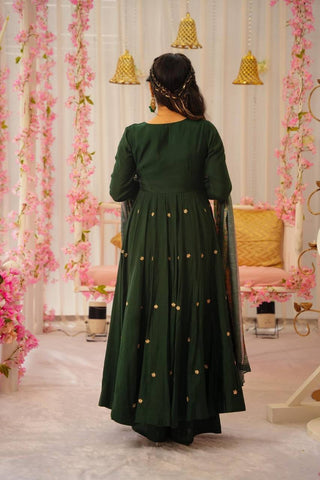 chinnion-silk-anarkali-long-gown-pant-dupatta-set-with-thread-embroidery-work-color-bottle-green-4
