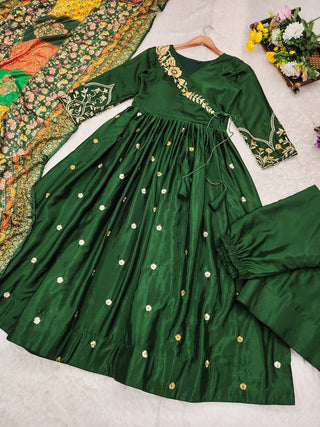 chinnion-silk-anarkali-long-gown-pant-dupatta-set-with-thread-embroidery-work-color-bottle-green-5
