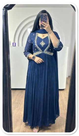 chinnion-silk-georgette-anarkali-long-gown-dupatta-with-yolk-embroidery-navy-blue