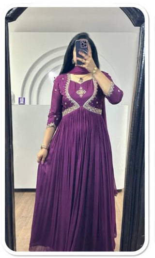 chinnion-silk-georgette-anarkali-long-gown-dupatta-with-yolk-embroidery-purple