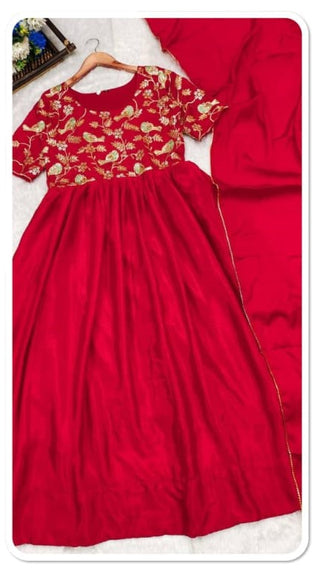 chinnion-silk-georgette-anarkali-long-gown-dupatta-with-yolk-embroidery-red