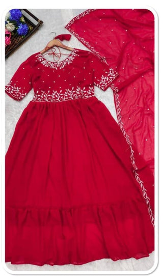 chinnion-silk-georgette-anarkali-long-gown-dupatta-with-yolk-embroidery-red