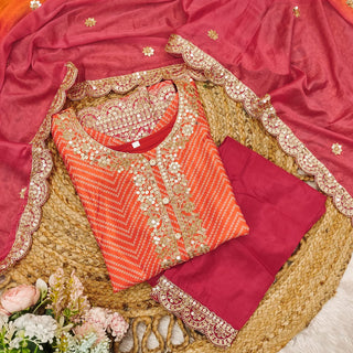 chinon-kurti-pant-dupatta-set-with-bandhni-print-sequence-coding-work-color-orange-3