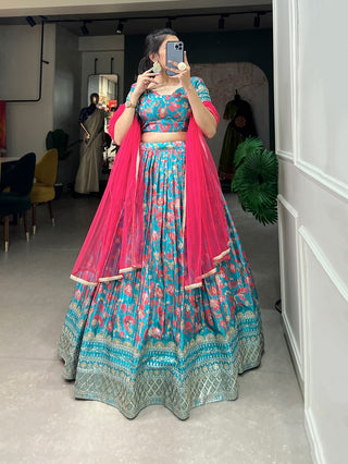 chinon-lehenga-blouse-dupatta-set-with-print-embroidery-sequins-work-turquoise-2