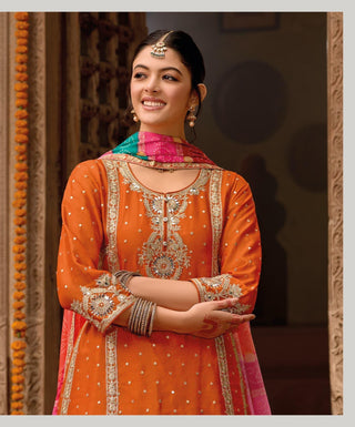 chinon-top-palazzo-dupatta-set-with-embroidery-work-color-orange-2