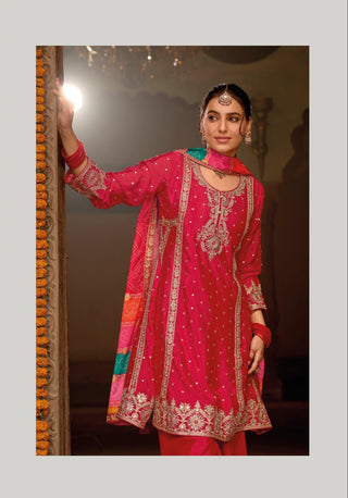 chinon-top-palazzo-dupatta-set-with-embroidery-work-color-rani-2