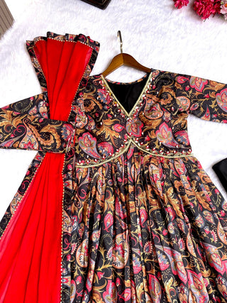 cotton-aliya-cut-gown-pant-dupatta-with-digital-print-hand-made-glass-mirror-work-color-black-5