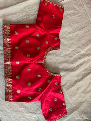 Pink Color stitched Blouse With Butta Work on blouse And gotta Lace Border Work