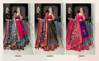 dola-silk-lehenga-blouse-dupatta-set-with-foil-print-lace-border-work