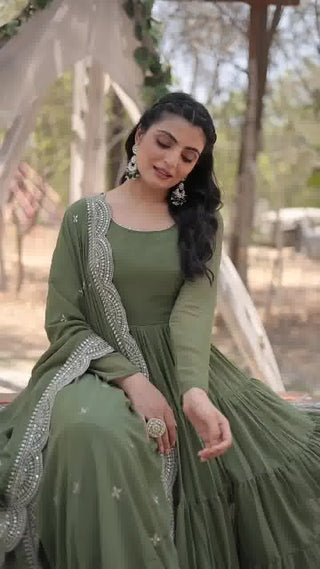 2-4 Days Delivery! Classic Faux Blooming Gown With Designer Dupatta With Sequins Embroidery Work, Listing ID: 9629658939674