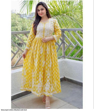 2-3 Days Delivery! Indian Kurtis for  Women Indian Wear Ready to Wear Rayon Cotton with Chikankari Party Wear, Listing ID: 8957089775898