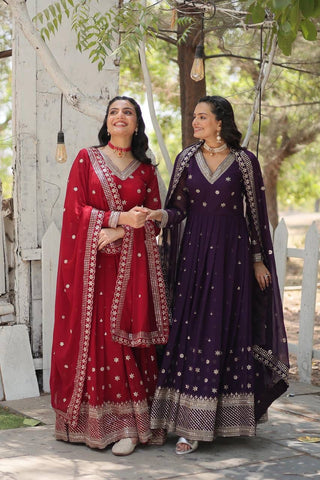 faux-blooming-anarkali-gown-dupatta-rich-sequins-embroidery-work