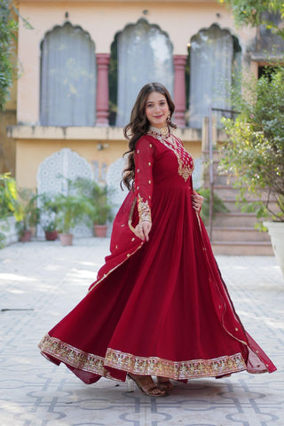 faux-blooming-georgette-gown-dupatta-with-rich-sequins-embroidered-work-color-maroon-3