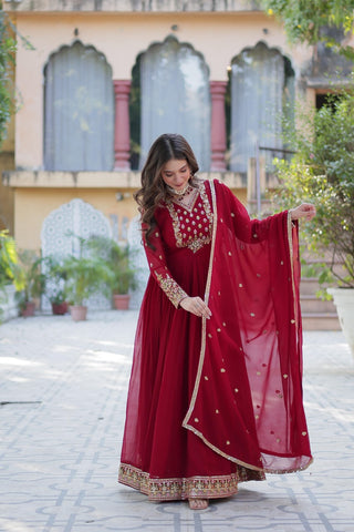 faux-blooming-georgette-gown-dupatta-with-rich-sequins-embroidered-work-color-maroon-4