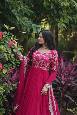 faux-blooming-gown-with-viscose-dyable-jacquard-dupatta-embroidery-sequence-work-color-pink-3