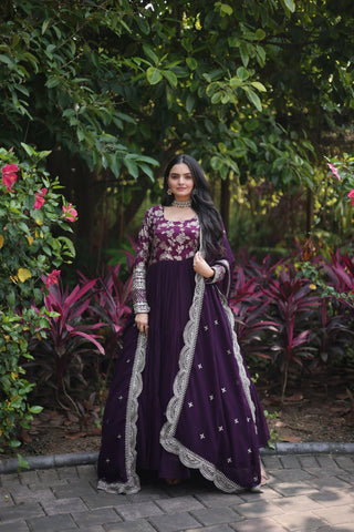 faux-blooming-gown-with-viscose-dyable-jacquard-dupatta-embroidery-sequence-work-color-wine-5