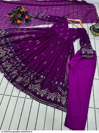faux-georgette-anarkali-kurti-set-with-embroidery-sequence-work-magenta-2