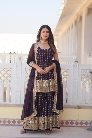 faux-georgette-kurti-gharara-dupatta-suit-with-sequins-thread-embroidery-work-color-purple-3