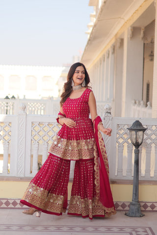 faux-georgette-kurti-gharara-dupatta-suit-with-sequins-thread-embroidery-work-color-red-2