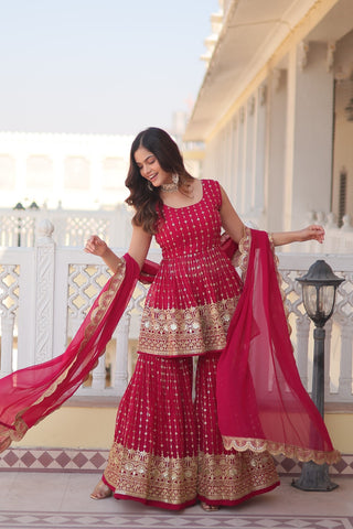 faux-georgette-kurti-gharara-dupatta-suit-with-sequins-thread-embroidery-work-color-red-5