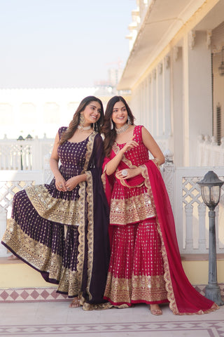 faux-georgette-kurti-gharara-dupatta-suit-with-sequins-thread-embroidery-work