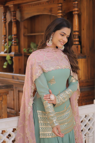 faux-georgette-kurti-plazzo-dupatta-set-with-sequins-thread-embroidery-work-color-green-4