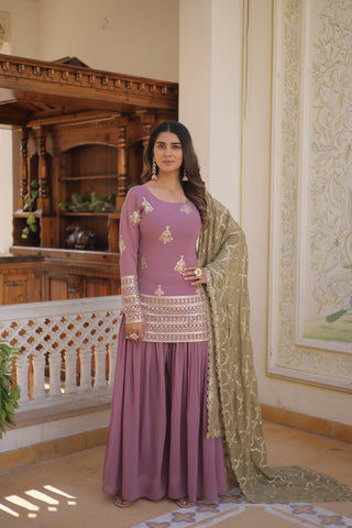 faux-georgette-kurti-plazzo-dupatta-set-with-sequins-thread-embroidery-work-color-pink-1