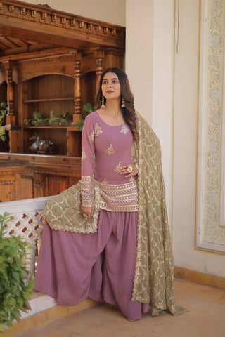 faux-georgette-kurti-plazzo-dupatta-set-with-sequins-thread-embroidery-work-color-pink-2