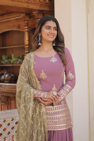 faux-georgette-kurti-plazzo-dupatta-set-with-sequins-thread-embroidery-work-color-pink-4