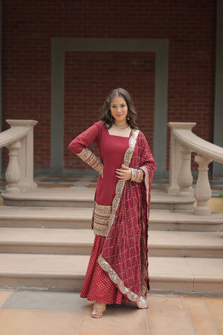 faux-georgette-kurti-sharara-dupatta-set-sequins-thread-embroidery-work-color-maroon-1