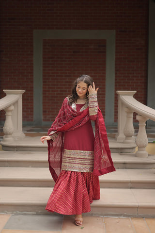 faux-georgette-kurti-sharara-dupatta-set-sequins-thread-embroidery-work-color-maroon-4