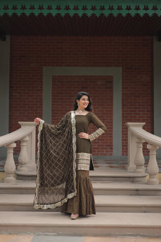 faux-georgette-kurti-sharara-dupatta-set-sequins-thread-embroidery-work-color-mehendi-3