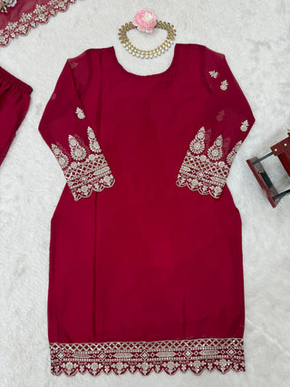 faux-georgette-kurti-sharara-dupatta-set-with-thread-sequence-work-color-red-10