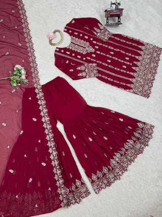 faux-georgette-kurti-sharara-dupatta-set-with-thread-sequence-work-color-red-3