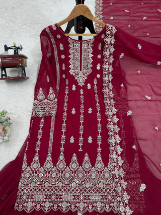 faux-georgette-kurti-sharara-dupatta-set-with-thread-sequence-work-color-red-8