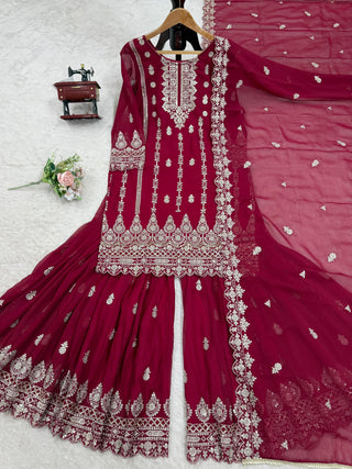 faux-georgette-kurti-sharara-dupatta-set-with-thread-sequence-work-color-red-9