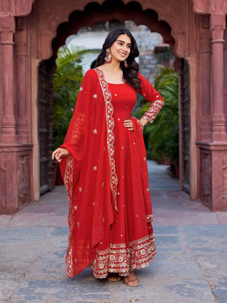 faux-georgette-long-gown-pant-dupatta-set-with-thread-sequence-work-color-red-2