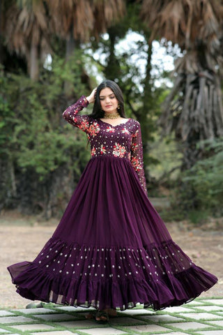 faux_blooming_frill_stitch_full_sleeves_gown_with_embroidery_sequins_work_wine_2
