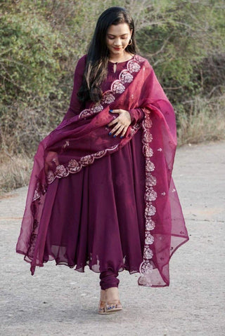 georgette-anarkali-kameez-dupatta-set-print-embroidery-work-color-maroon
